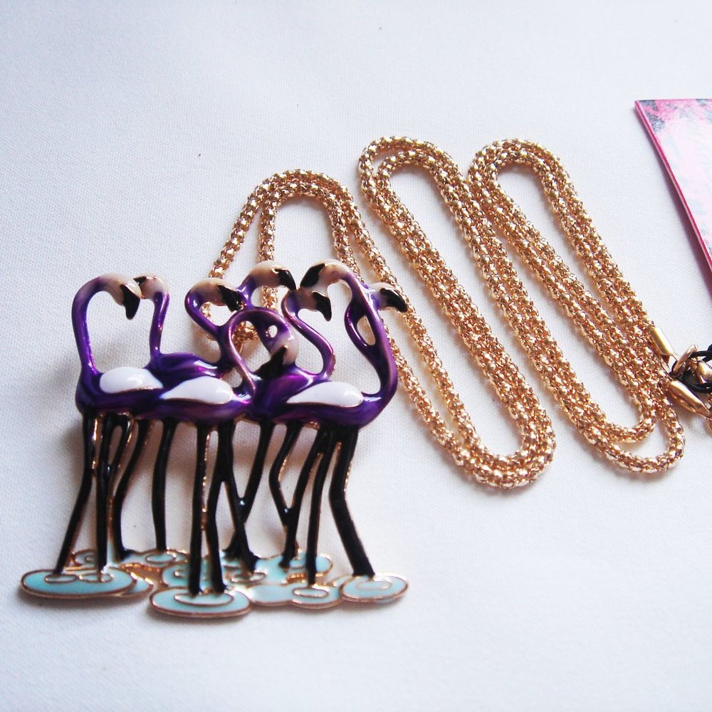 NWT  BJ PURPLE FLAMINGOS NECKLACE  BROOCH